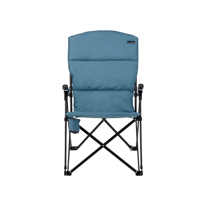 Woods Siesta Folding Reclining Padded Camping Chair in Blue from the front