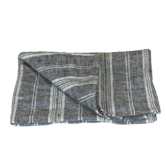 Linen Bath or Beach Towel - Stonewashed - Heather Marine Blue with White  Stripes - Luxury Thick Linen