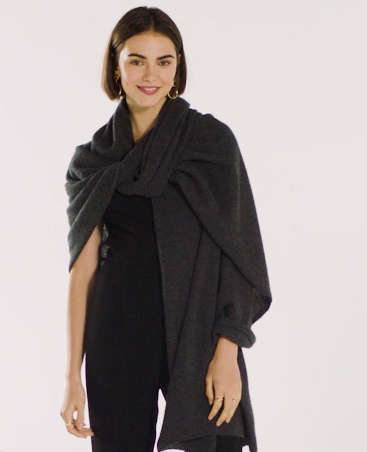 Multiple Ways to Wear Knüg's Cashmere Button Wrap - Fashion Trendsetter