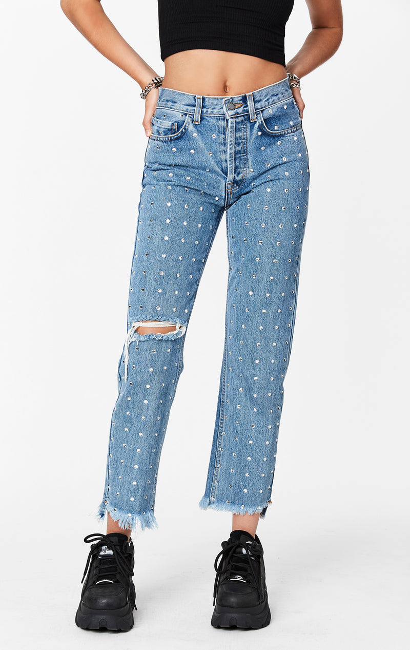 jeans with rhinestones on them