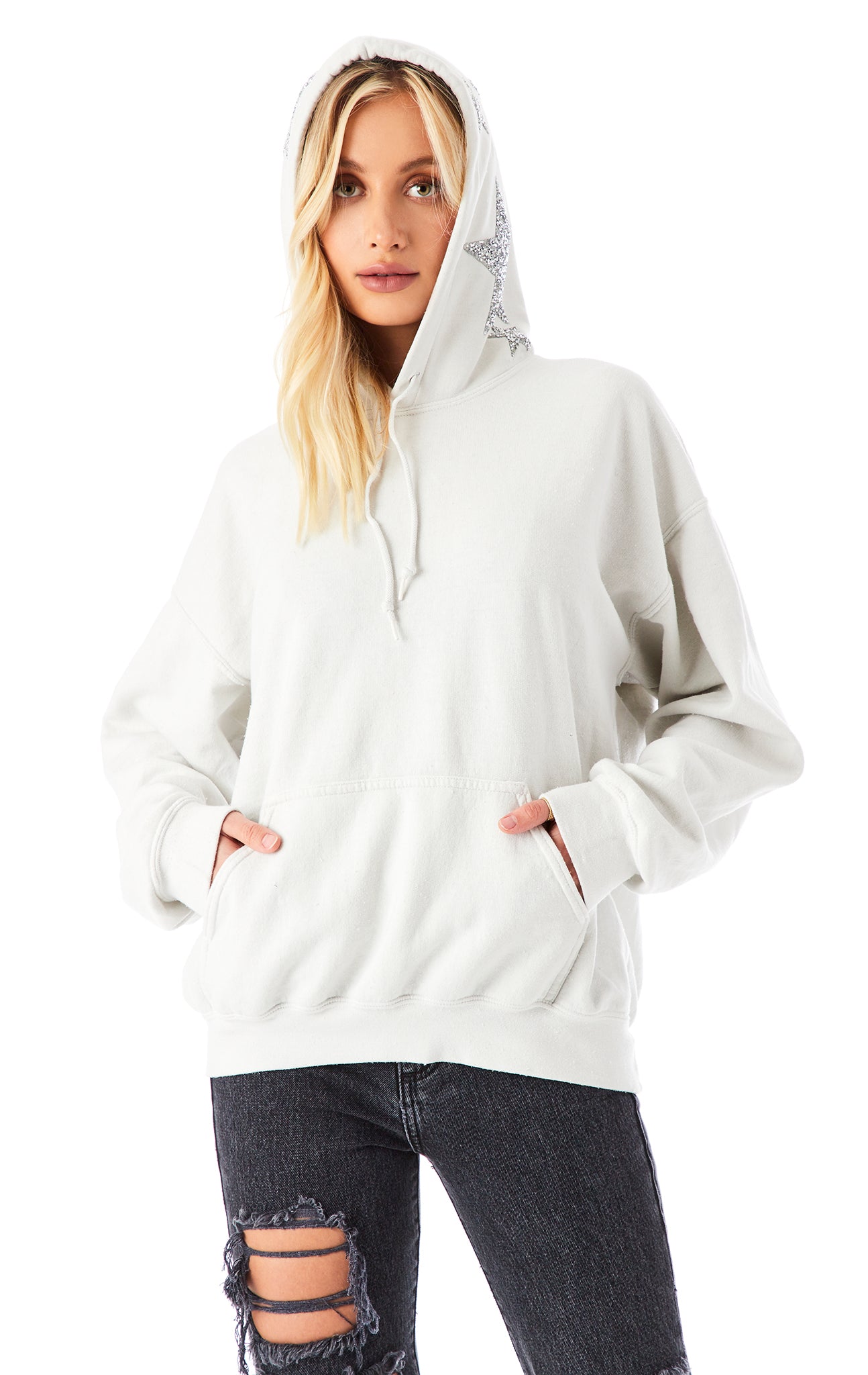 OVERSIZED SILVER STAR PATCH HOODIE – LF Stores