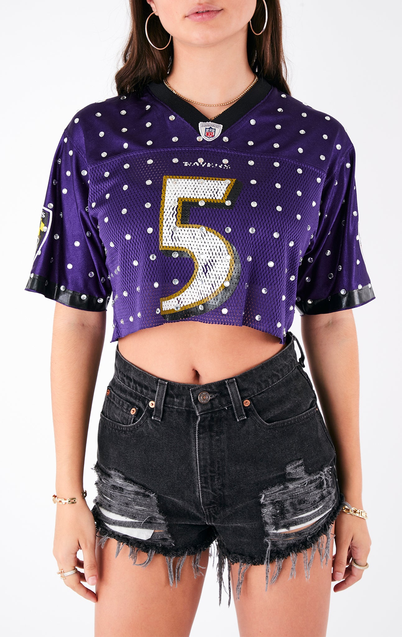 RAVENS Glitter Football Jersey for Women - Black, Purple & White-4960