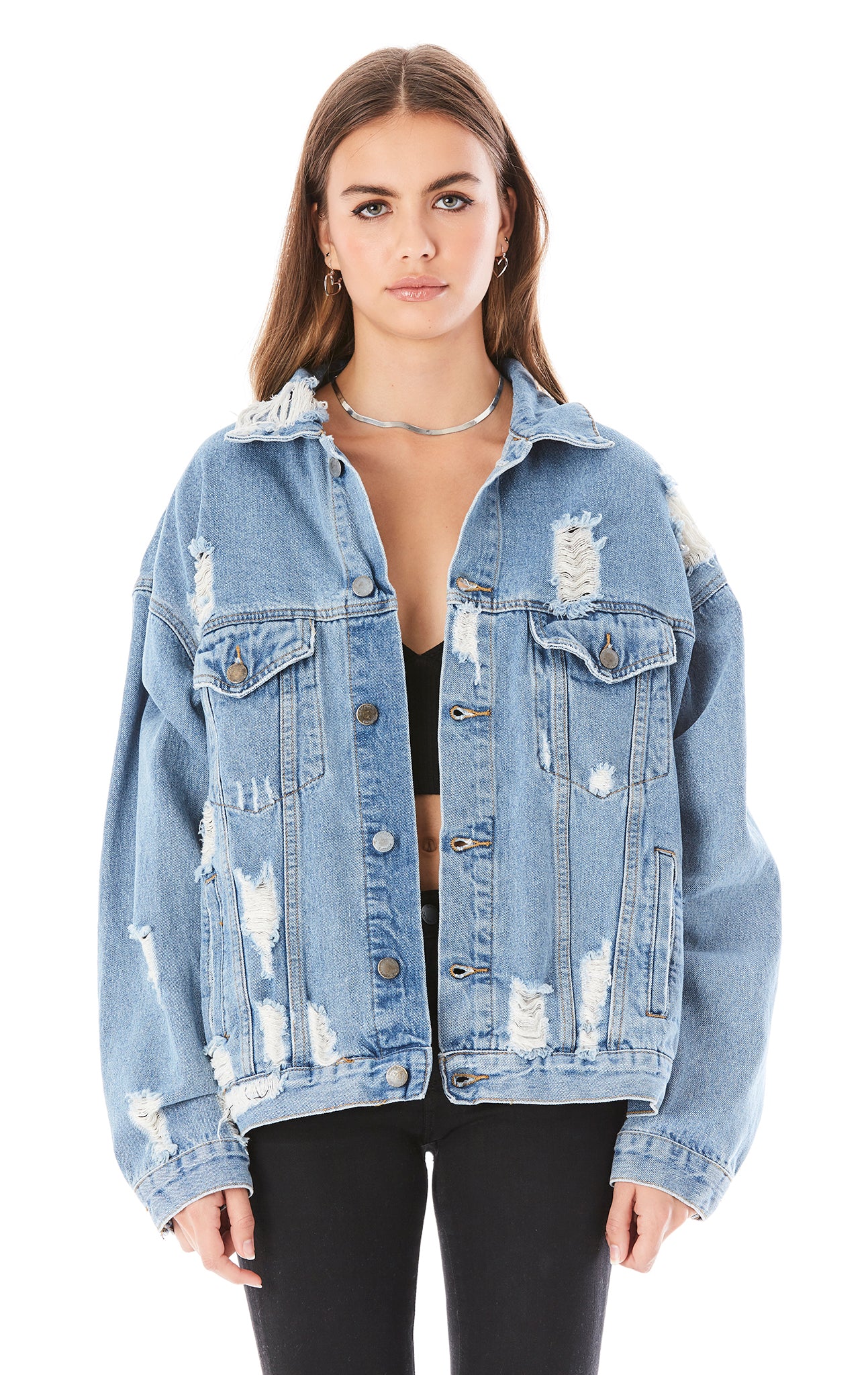 AUDREY RHINESTONE ROSE DENIM JACKET – LF Stores