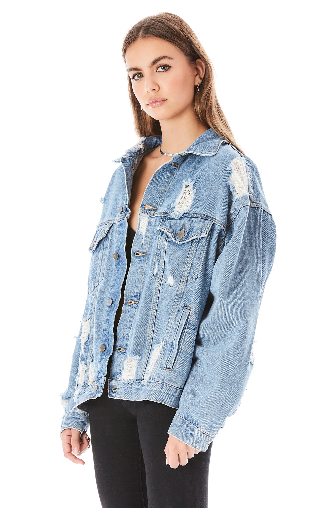 AUDREY RHINESTONE ROSE DENIM JACKET – LF Stores