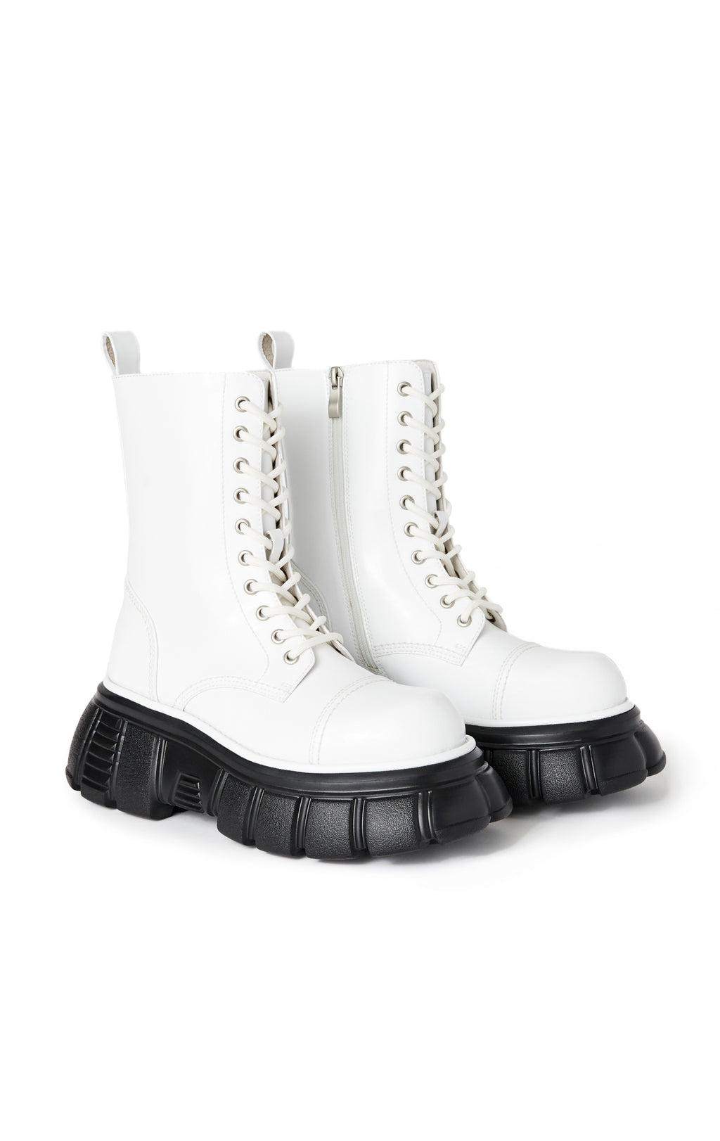 white chunky combat boots