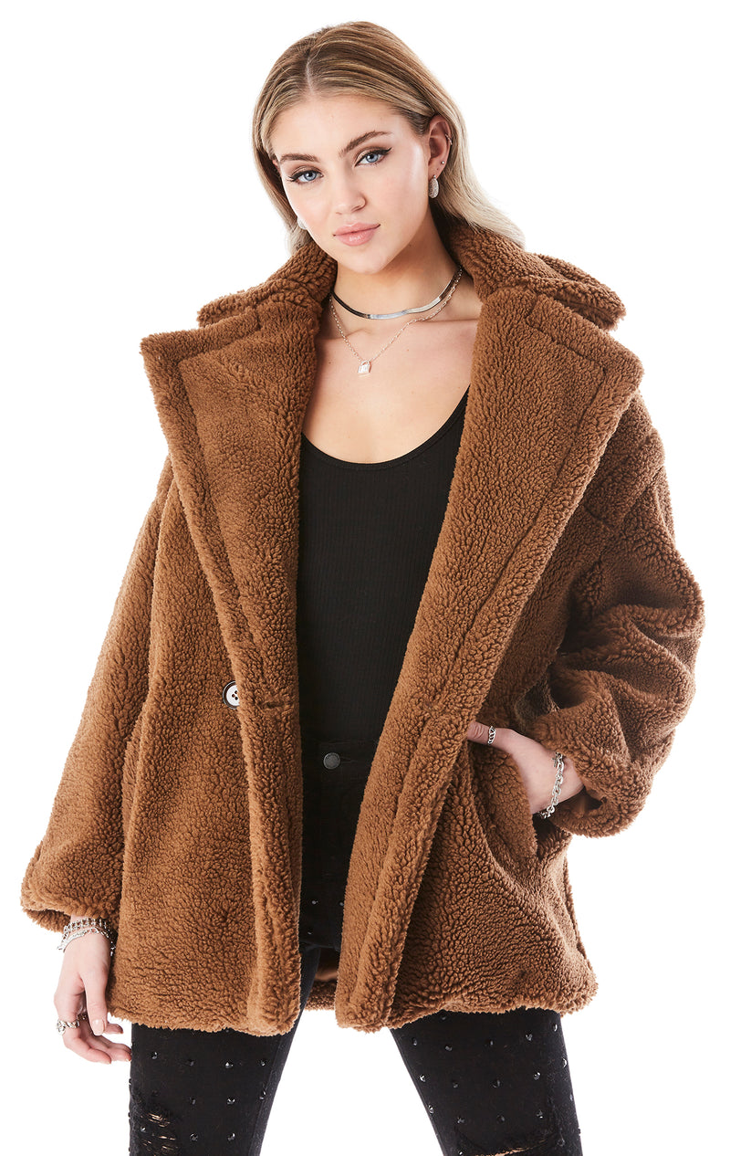DOUBLE BREASTED OVERSIZED TEDDY COAT – LF Stores