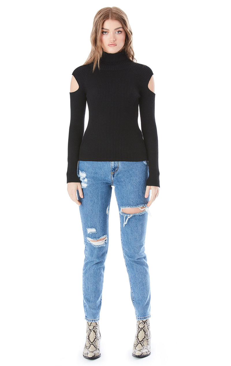 cold shoulder turtleneck sweater