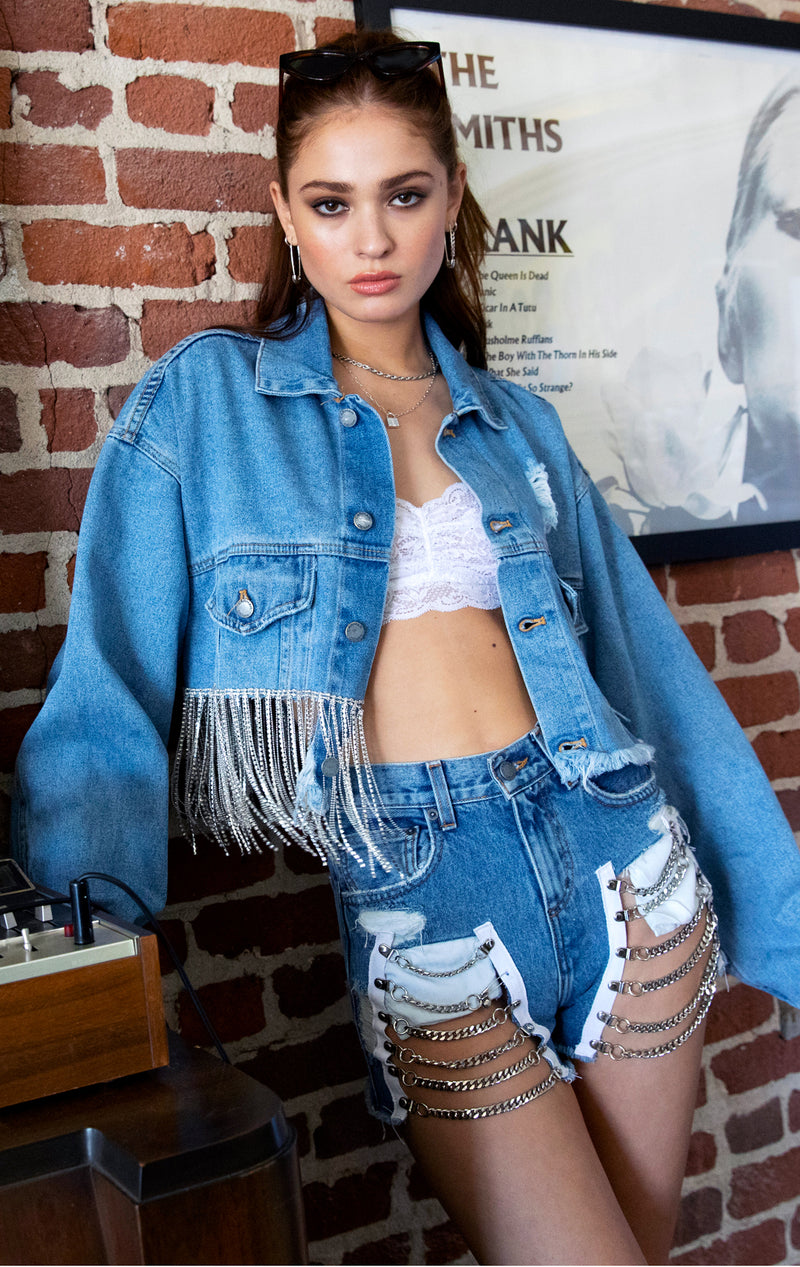 Women Oversized Crop Jeans Jacket 