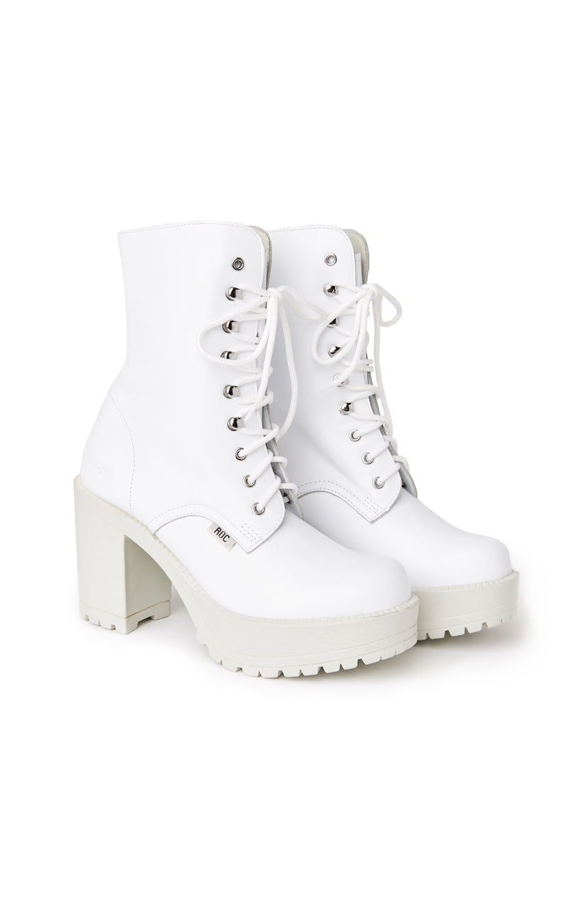 white heel combat boots