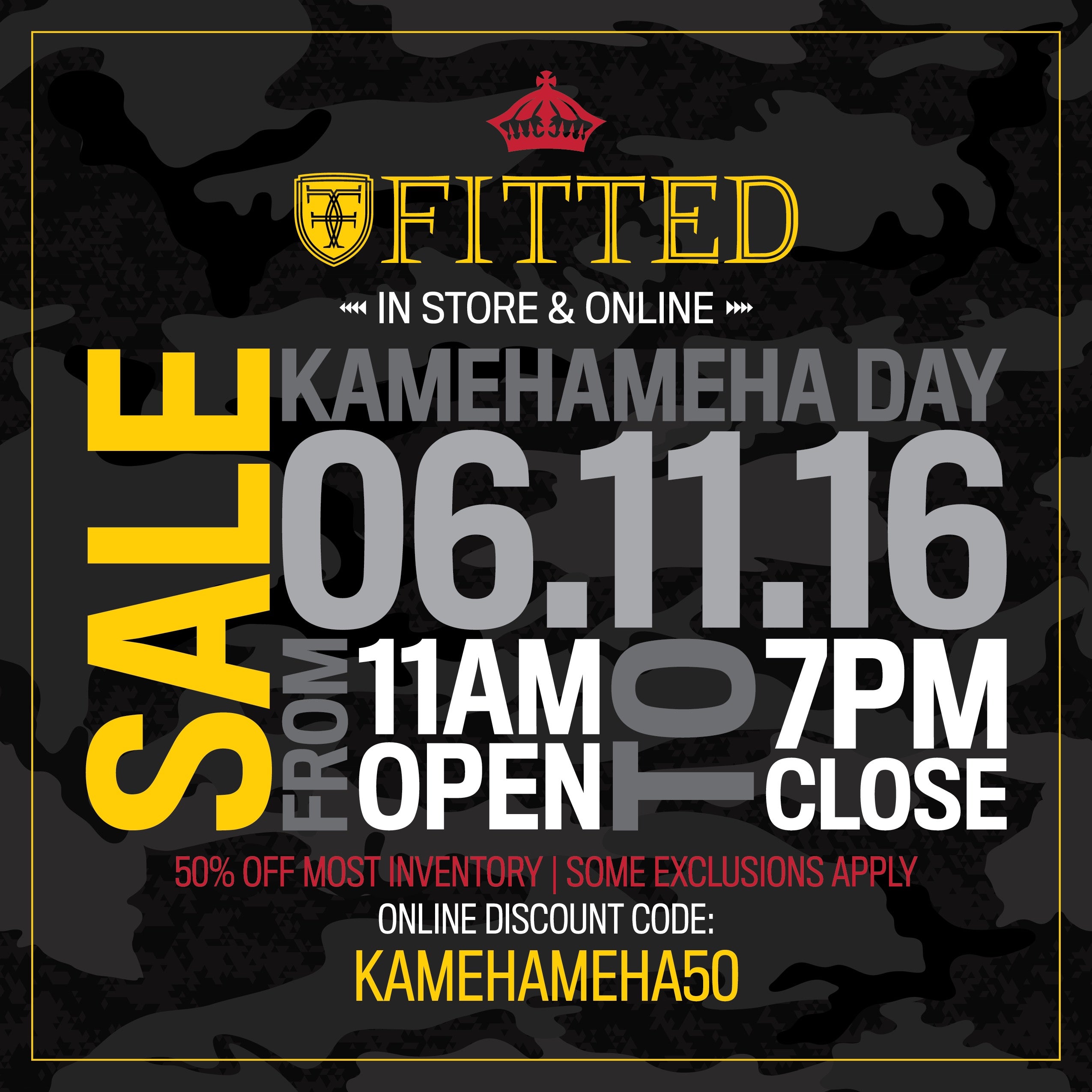 FITTED Hawaii - Aloha! The shop will be closing at 3pm today in observance  of Kamehameha Day. Mahalo! pc: @kekiahij005 #fittedhawaii #alohaserveddaily