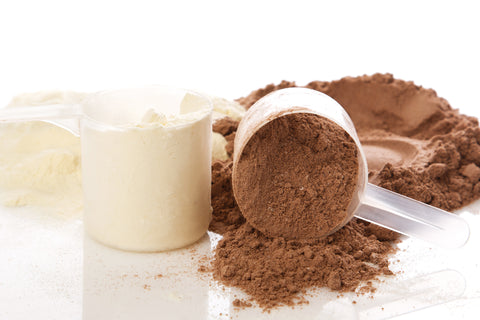 scoops of whey protein powder 