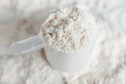 scoop with white protein powder