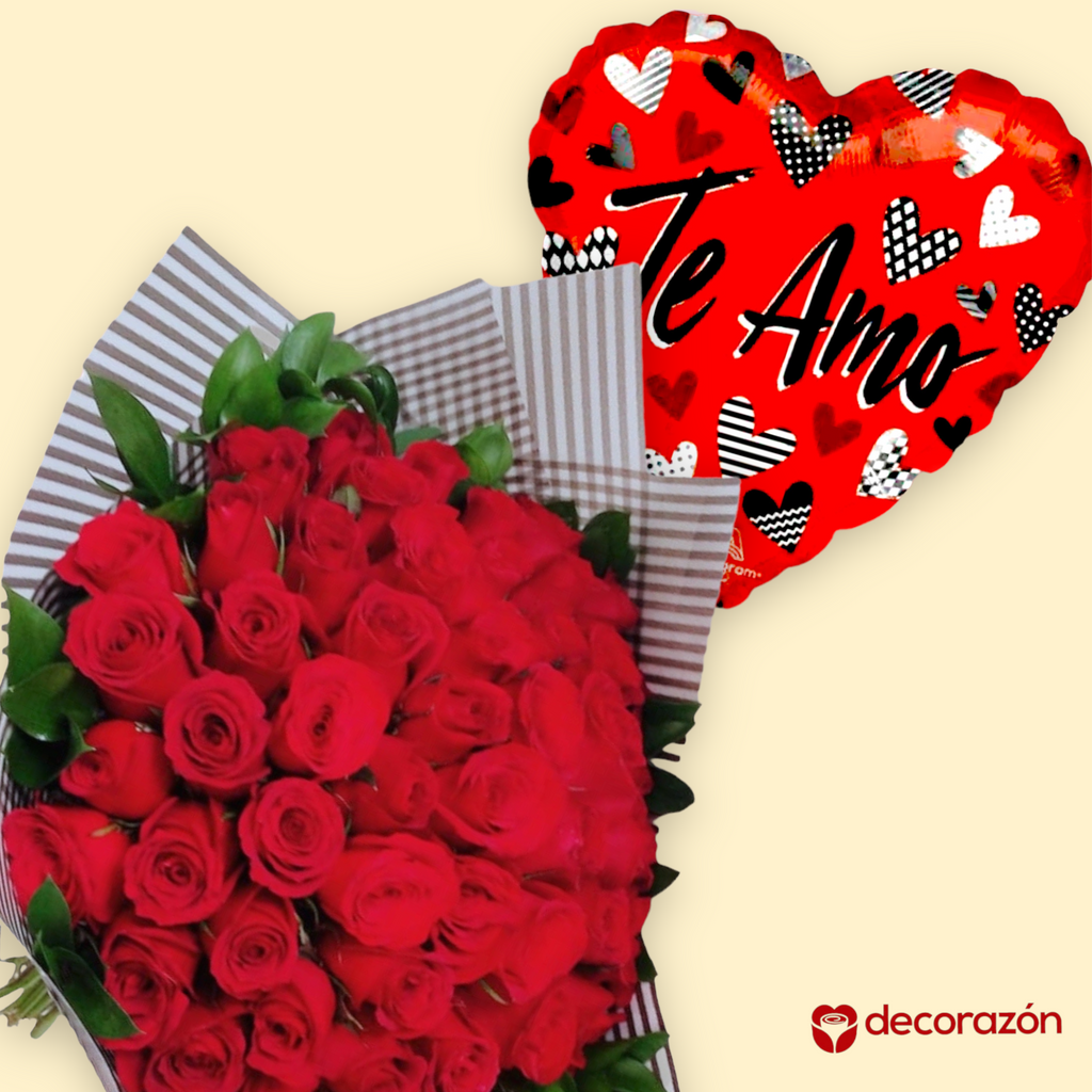 Ramo 50 rosas rojas y Globo amor 18” – Florería Decorazon