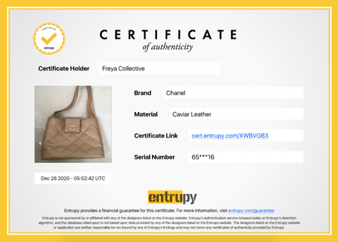 entrupy authentication certificate