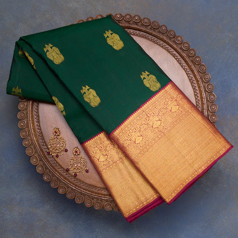 Bottle green Kanjivaram saree