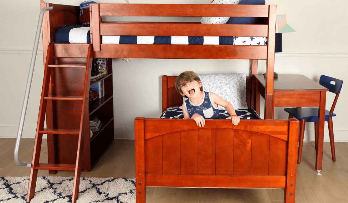 bunk bed with desk on top