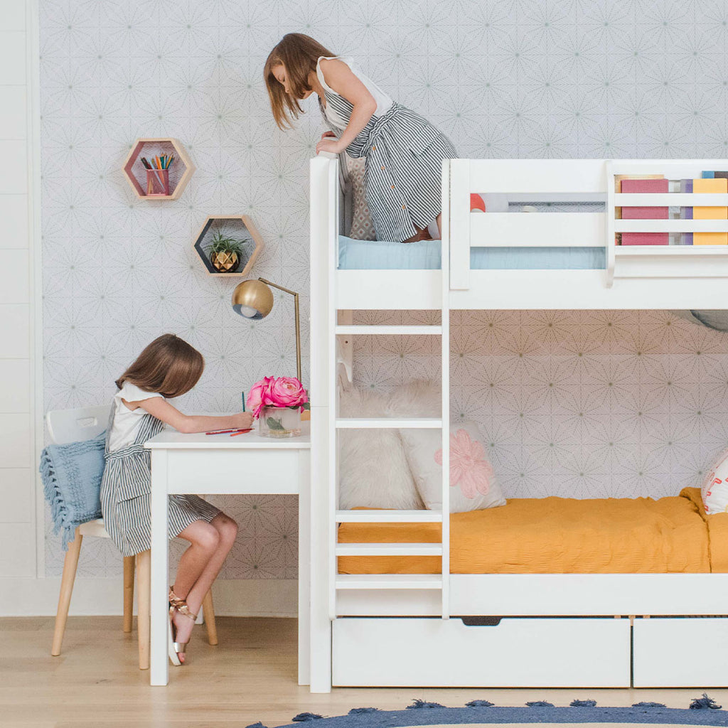 twin bunk bed with desk