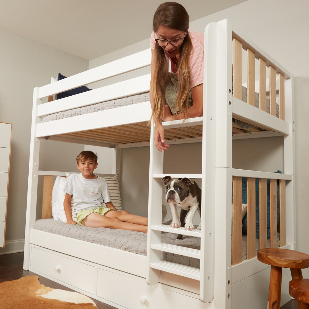 boy and girl shared room with modern bunk bed