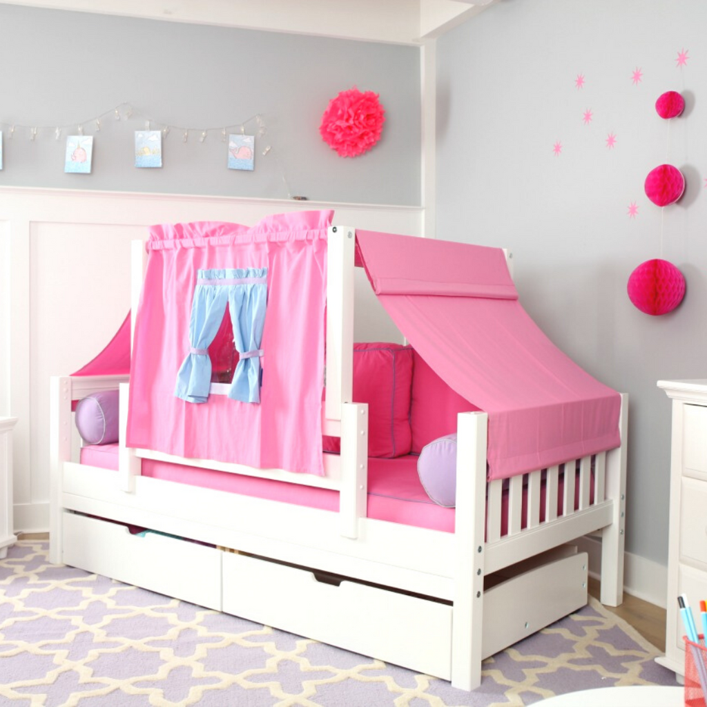 toddler bed with colorful top tent