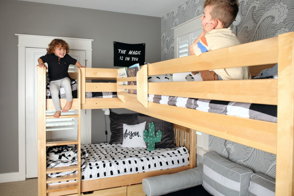 triple corner bunk bed boys room