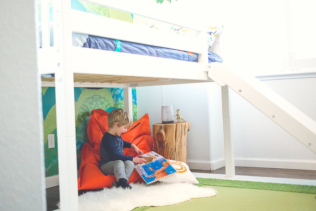 low loft bed with slide