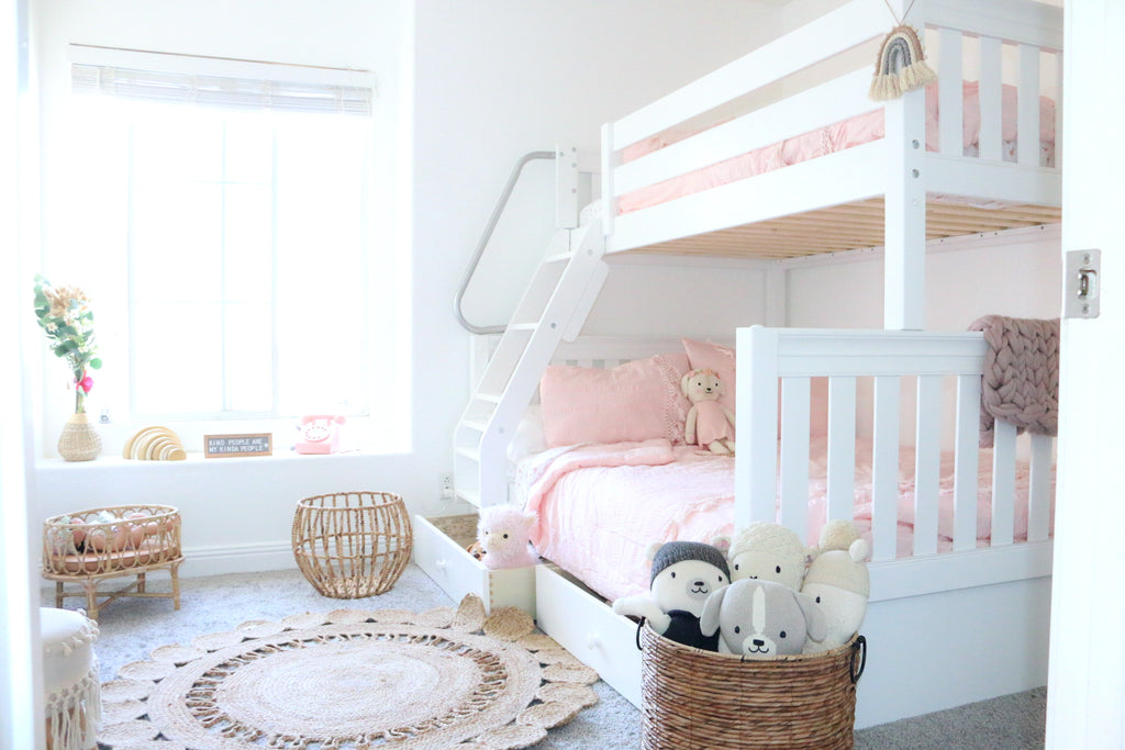 twin over full bunk bed in white for kids room