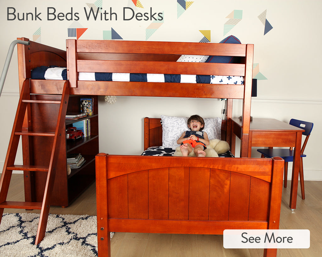 kid bunk bed with desk underneath