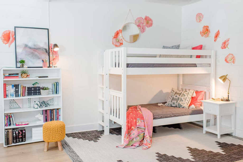medium twin bunk bed with ladder on end