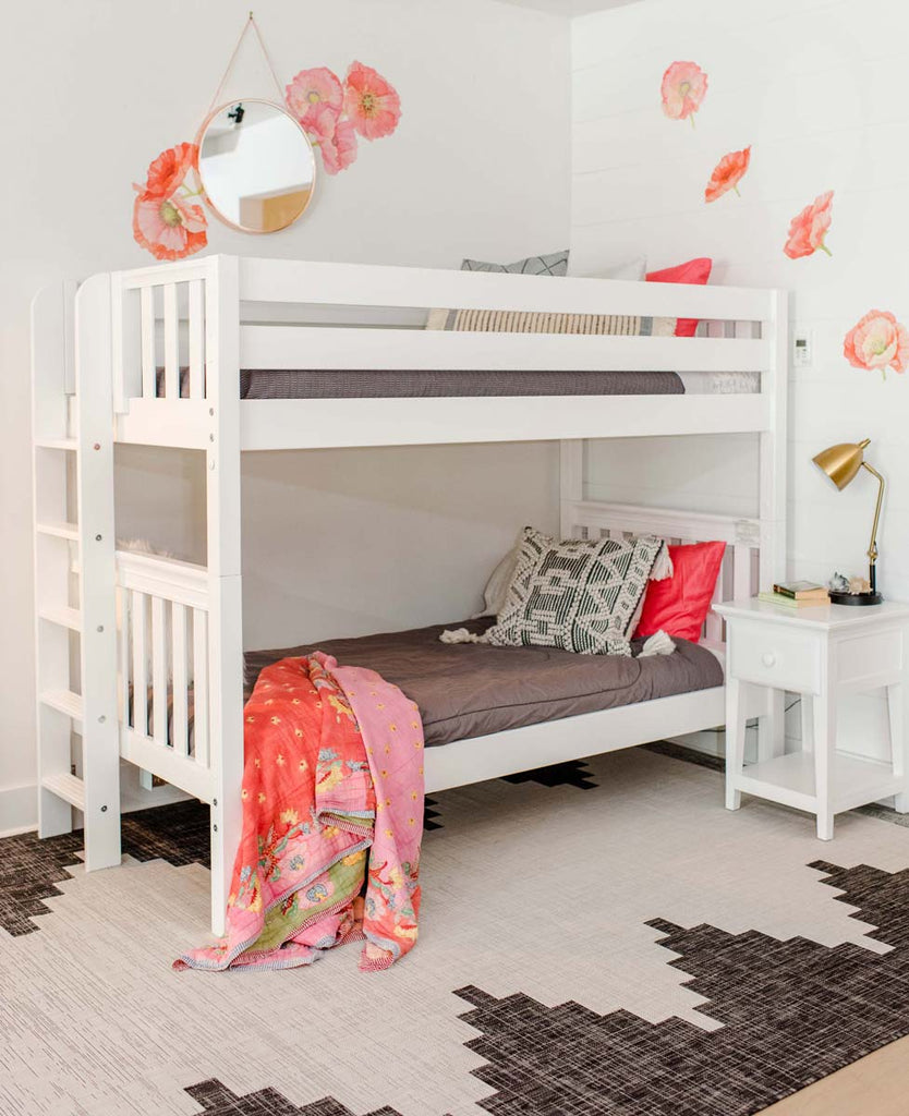 twin bunk bed with ladder on bed end 