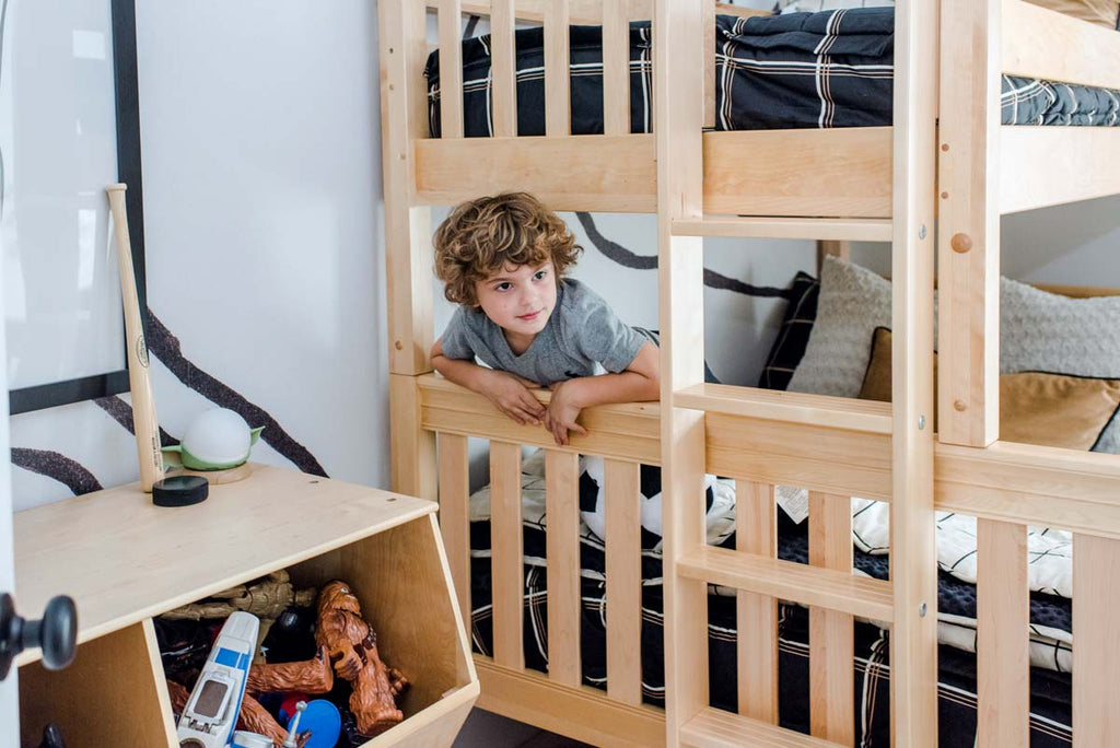 staggered bunk bed