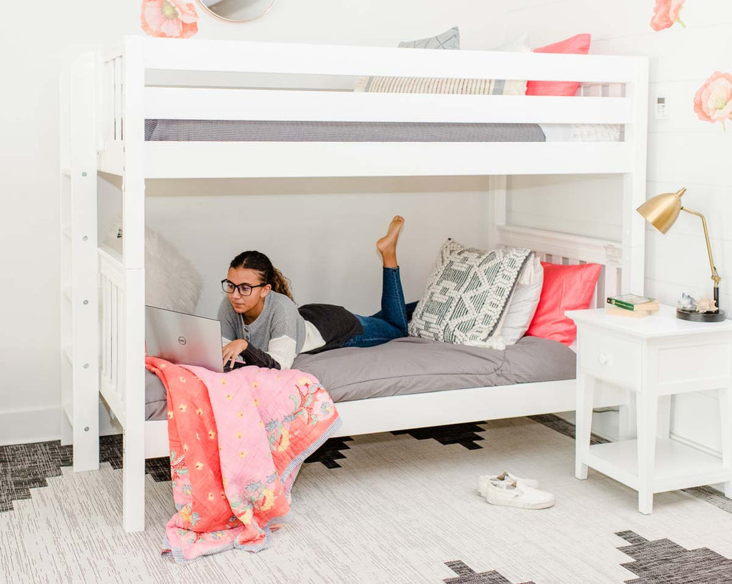 twin bunk bed with ladder on end