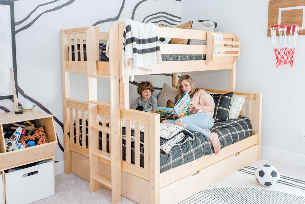 twin over full bunk bed with ladder on end