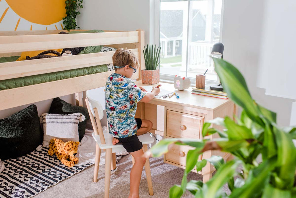 twin low loft bed with desk