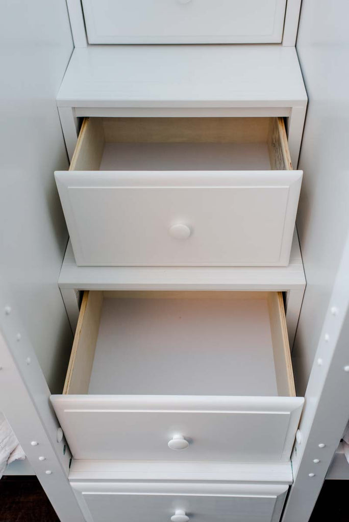 drawers in stairs of quadruple bunk bed