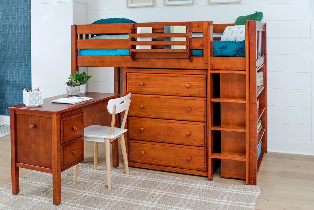 mid loft bed in chestnut