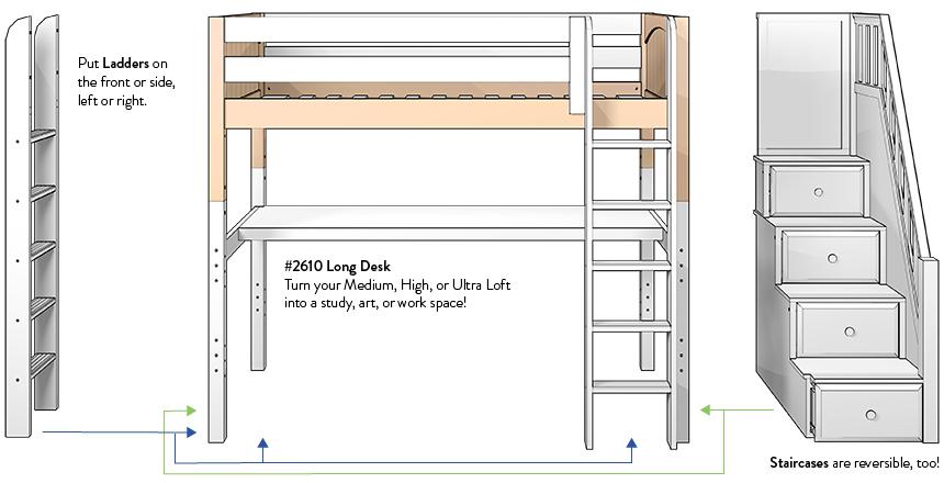 reversible ladders for bunk beds and loft beds
