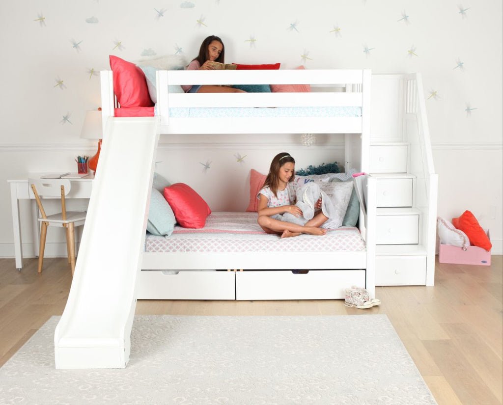 twin over full bunk bed with slide and stairs