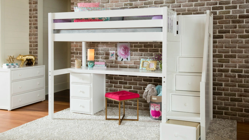 twin high loft bed with stair drawers and desk