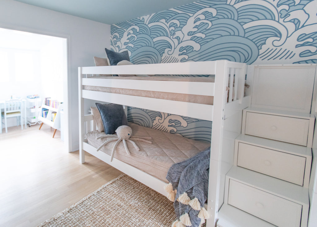quad bunk bed with stairs ocean themed room