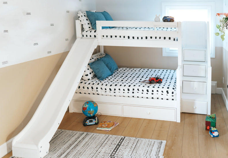 twin over full bunk bed with slide and stairs
