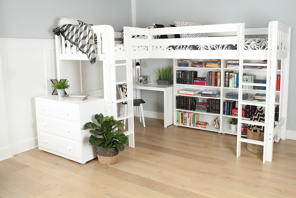 two bunk beds with desk