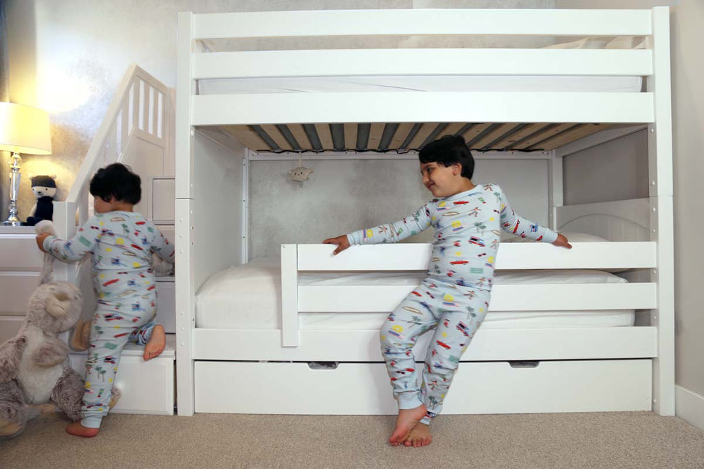 low bunk bed with stairs for younger kids