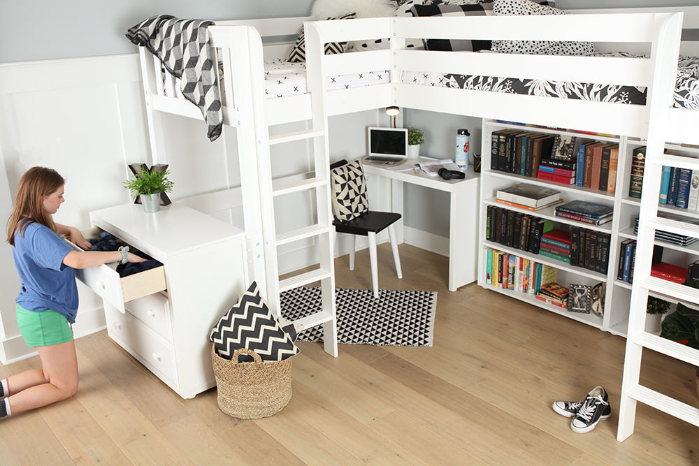 corner loft bed with storage for kids