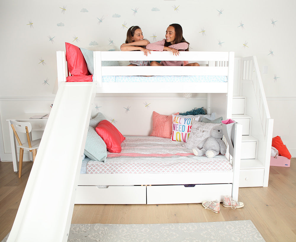 bunk beds with a slide attached