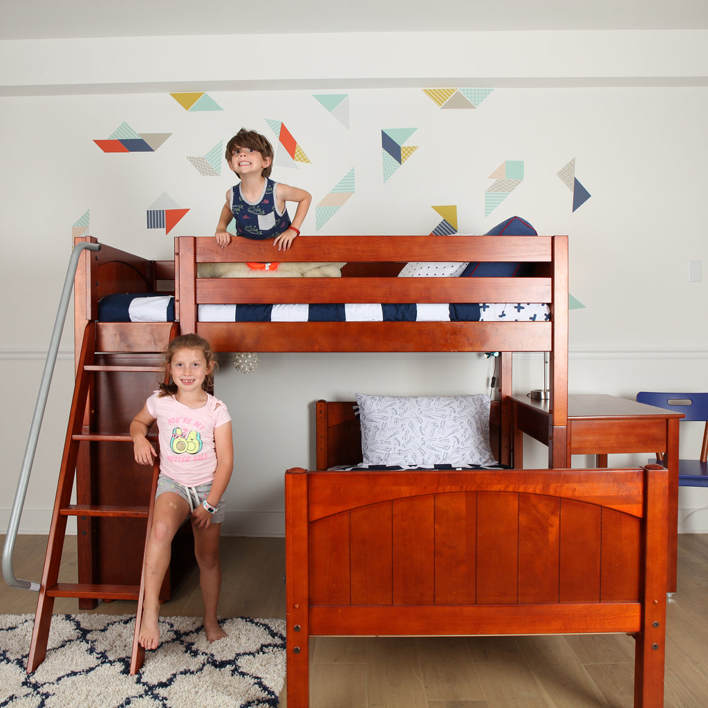 low bunk bed with desk