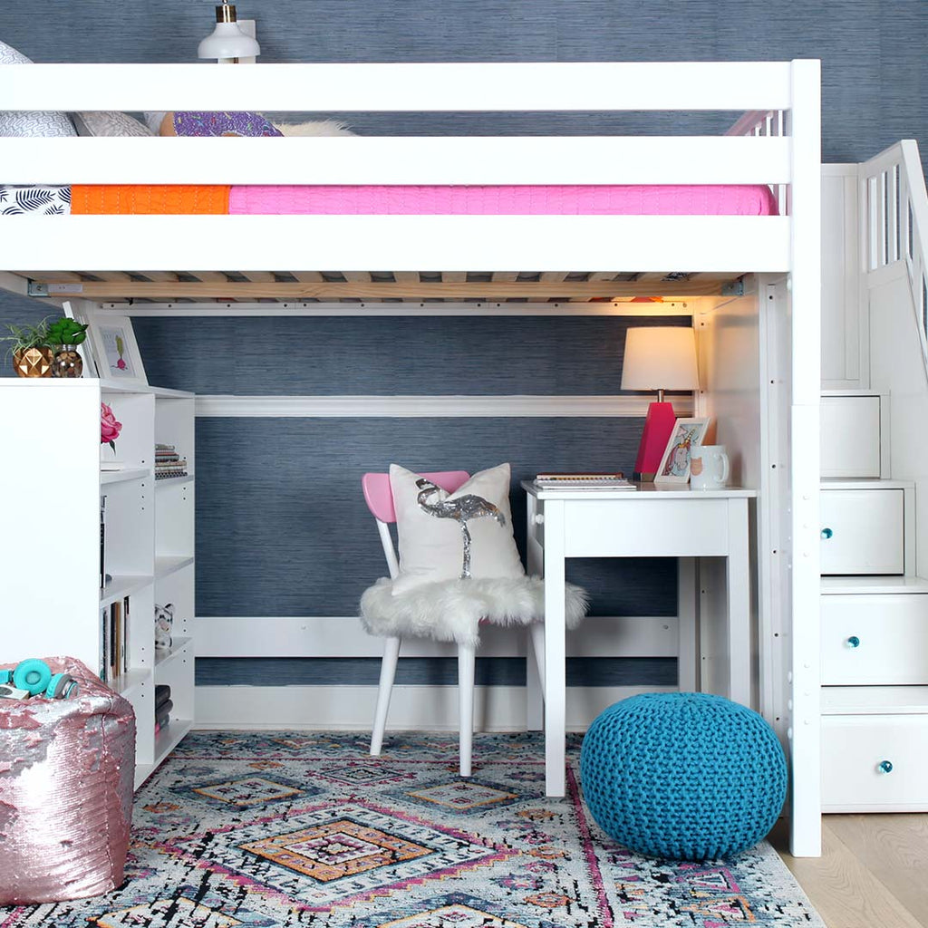 full size loft bed with desk and stairs