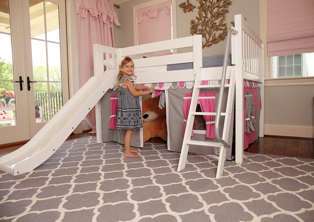 tie back under bed curtains on girls low loft bed