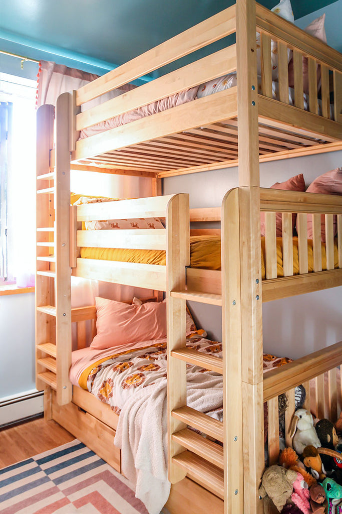 stacked triple bunk bed for three