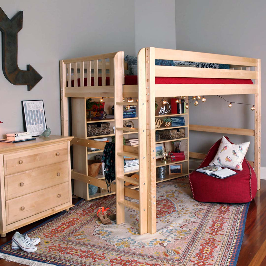 queen high loft bed with ladder on end for college dorms