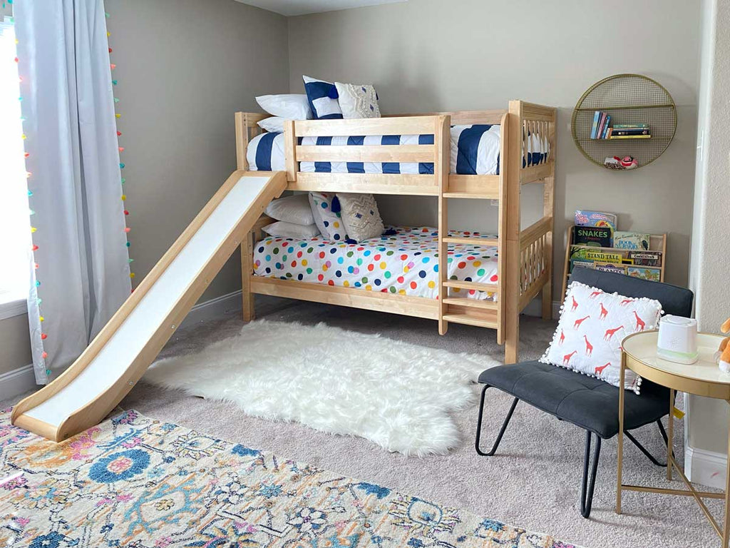 low bunk bed with slide